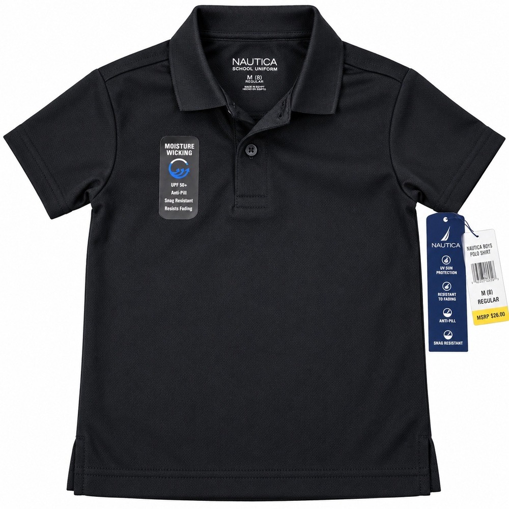 Nautica Boys Navy Blue Performance Polo Shirt School Uniform Size M 5